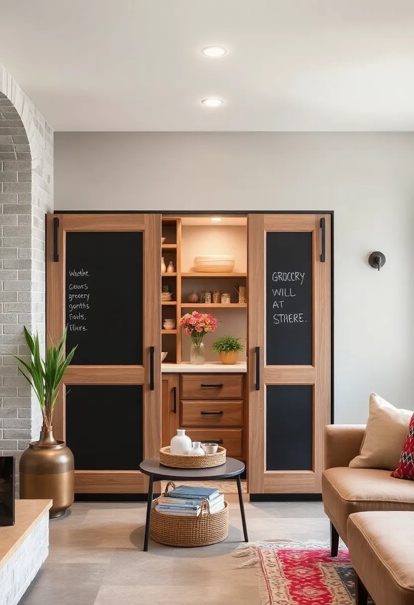 Built-in chalkboard panels on ⁢pantry doors for grocery lists​ and‍ meal planning