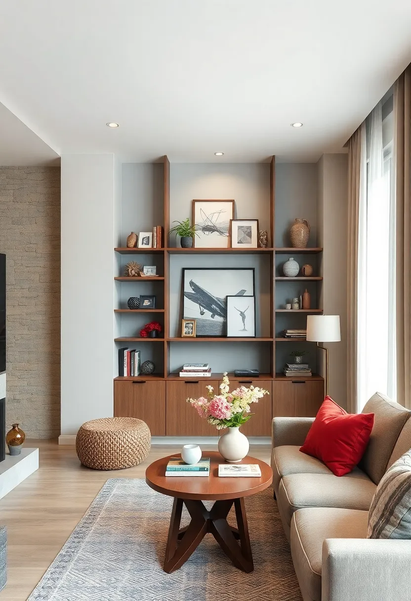 Display art ⁢pieces and personal mementos on shelves to⁢ personalize your living-dining area