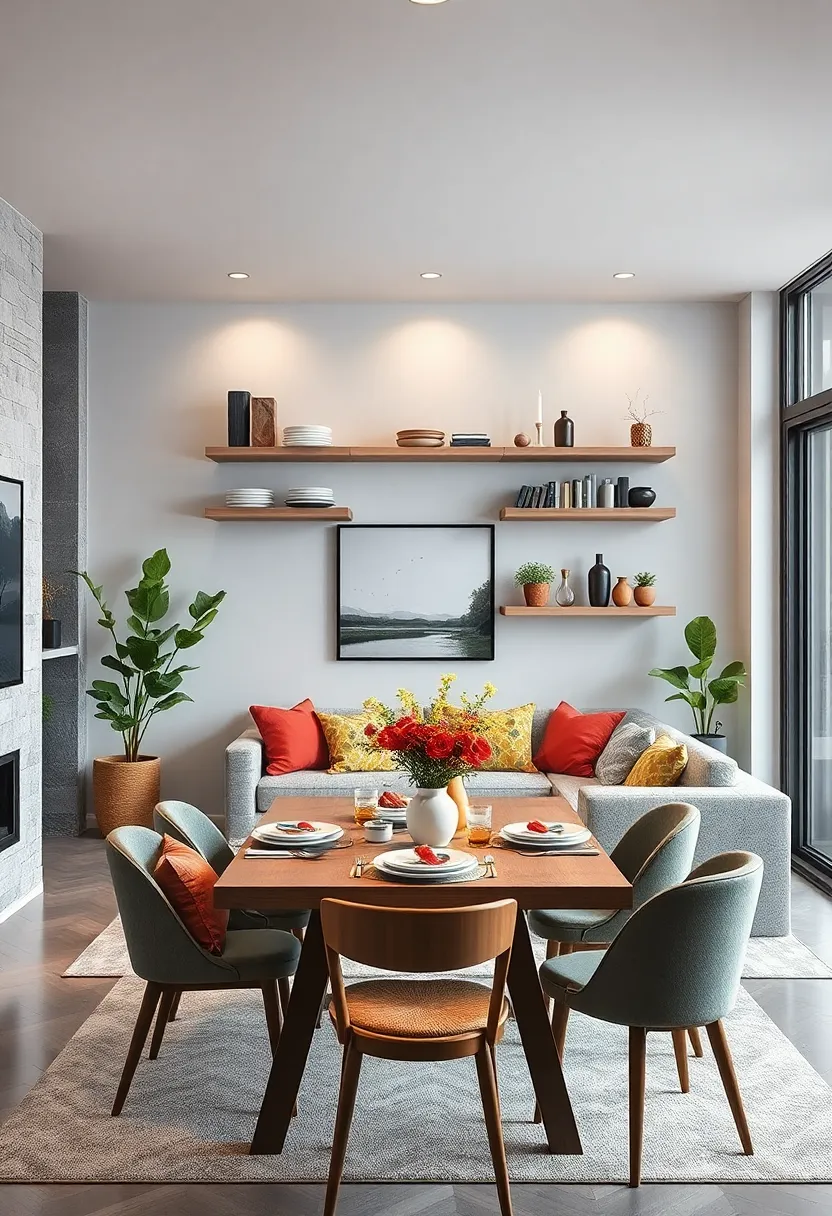 Install floating shelves above the dining table to store⁢ dinnerware and display⁤ decorative items