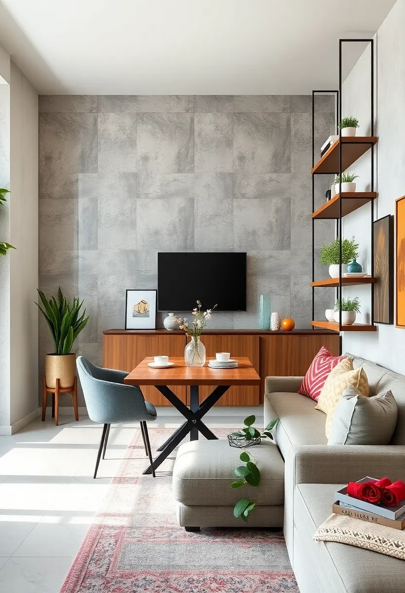 Combine wood and metal shelving to add texture and contrast⁤ to ​your ‌small living-dining area