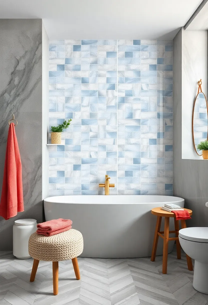 Soft Blue subway Tiles​ Arranged in ⁢a Delicate Herringbone