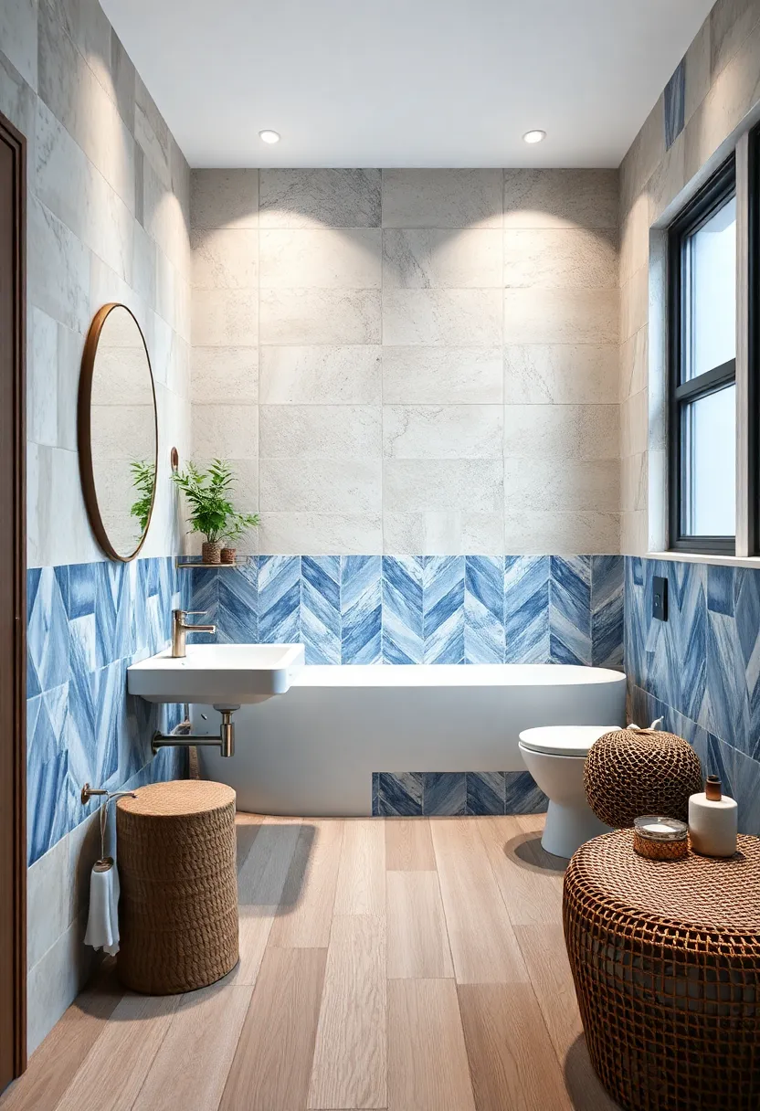 Two-Tone Blue ​and ⁢White Tiles⁣ Creating Dynamic ⁢Contrast