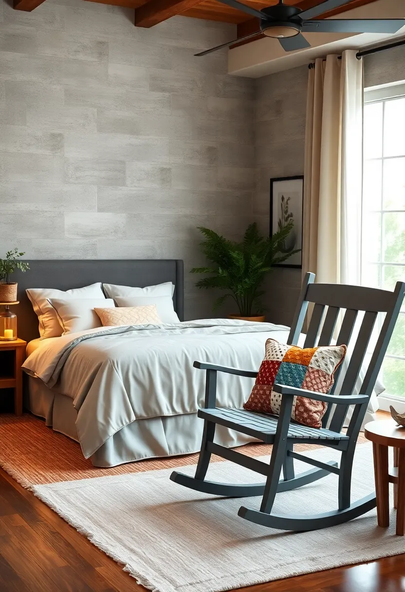 Farmhouse Style rocker with Patchwork Cushion