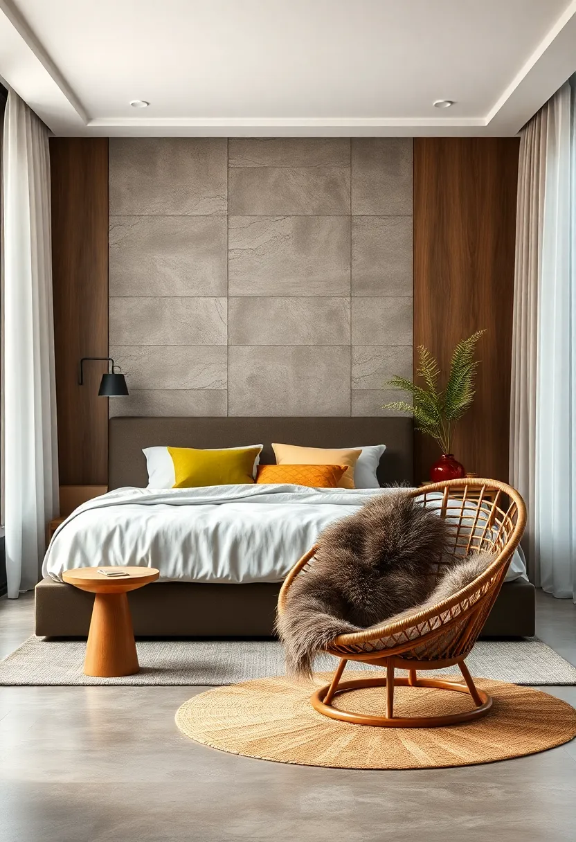 Rattan​ Papasan chair with Furry Throw