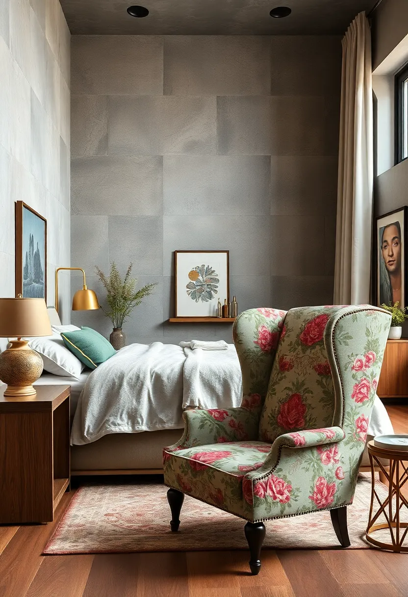 Vintage Wingback Chair with Floral Upholstery