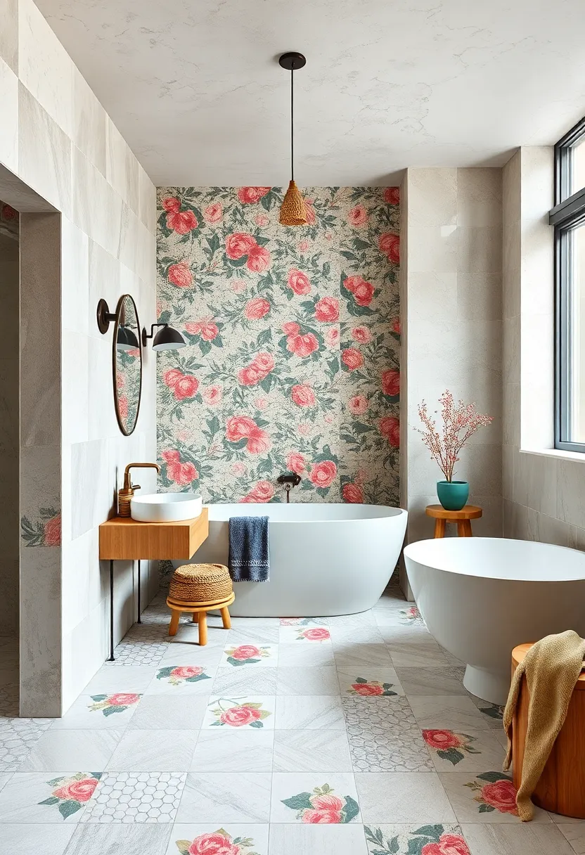 Blend floral and abstract tile patterns for a whimsical, layered effect