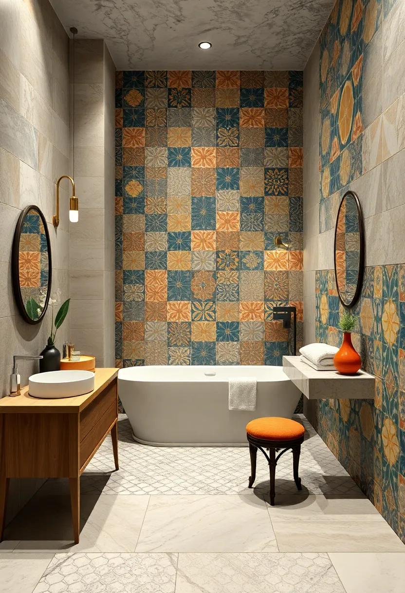 Use bold patterned tiles as a backsplash behind the sink to add an artistic focal point