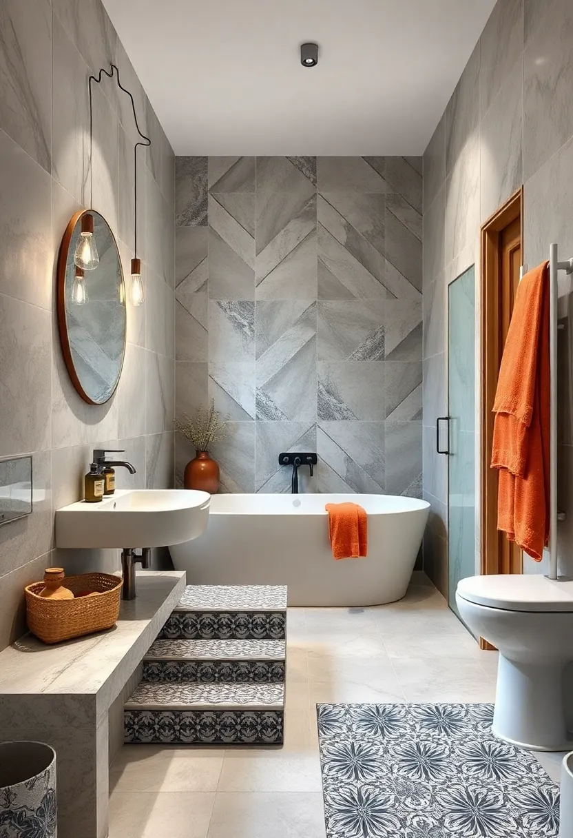 Incorporate black and white patterned tiles for a timeless yet bold statement