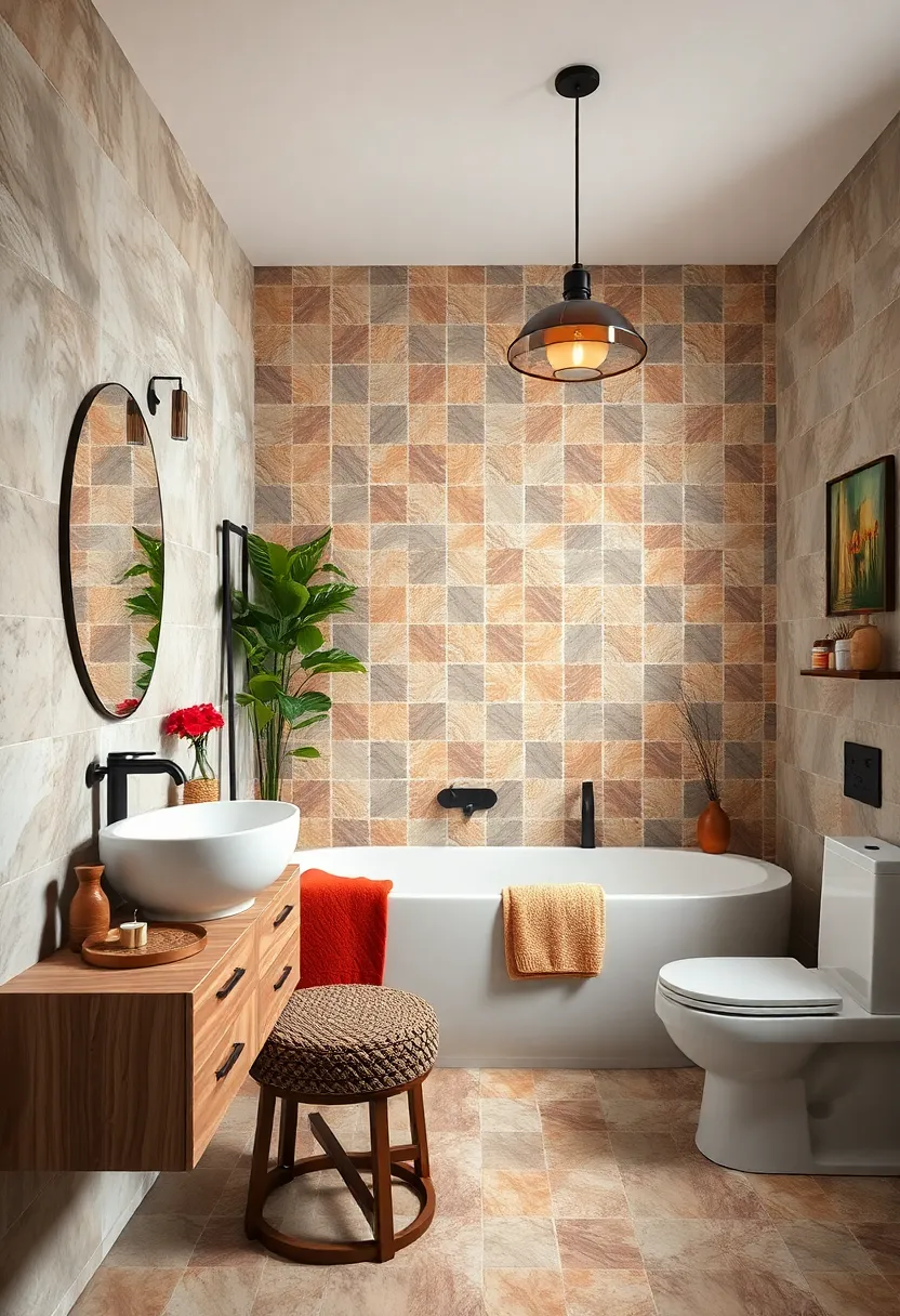 Select patterned tiles with warm tones to create a cozy and inviting atmosphere