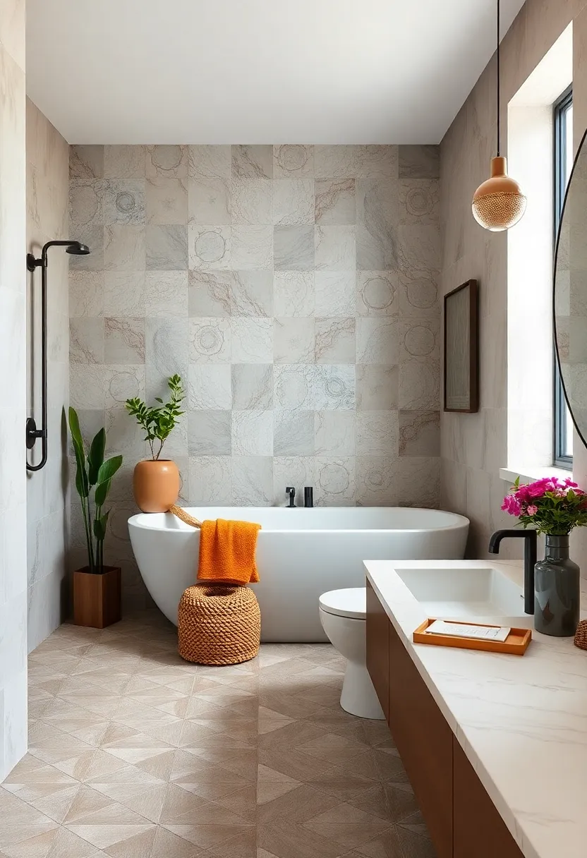 Create a striped pattern by alternating tile designs for visual rhythm