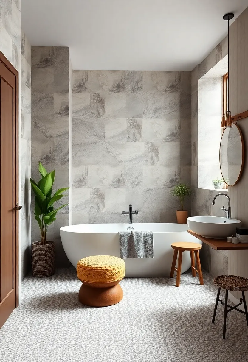 Choose oversized patterned tiles to make a dramatic statement with minimal grout lines