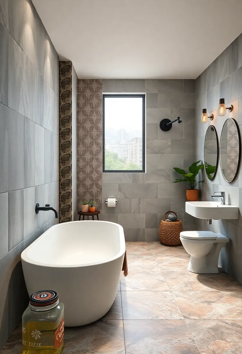 Layer tile patterns vertically on walls to elongate and add interest to the space