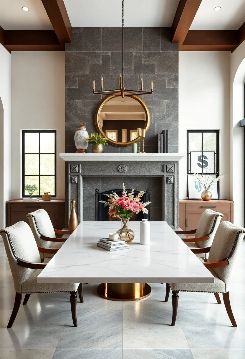 Classic Elegance: A marble mantelpiece ‍and traditional dining ⁤chairs lend a timeless appeal to your fireplace⁣ focal ‍point