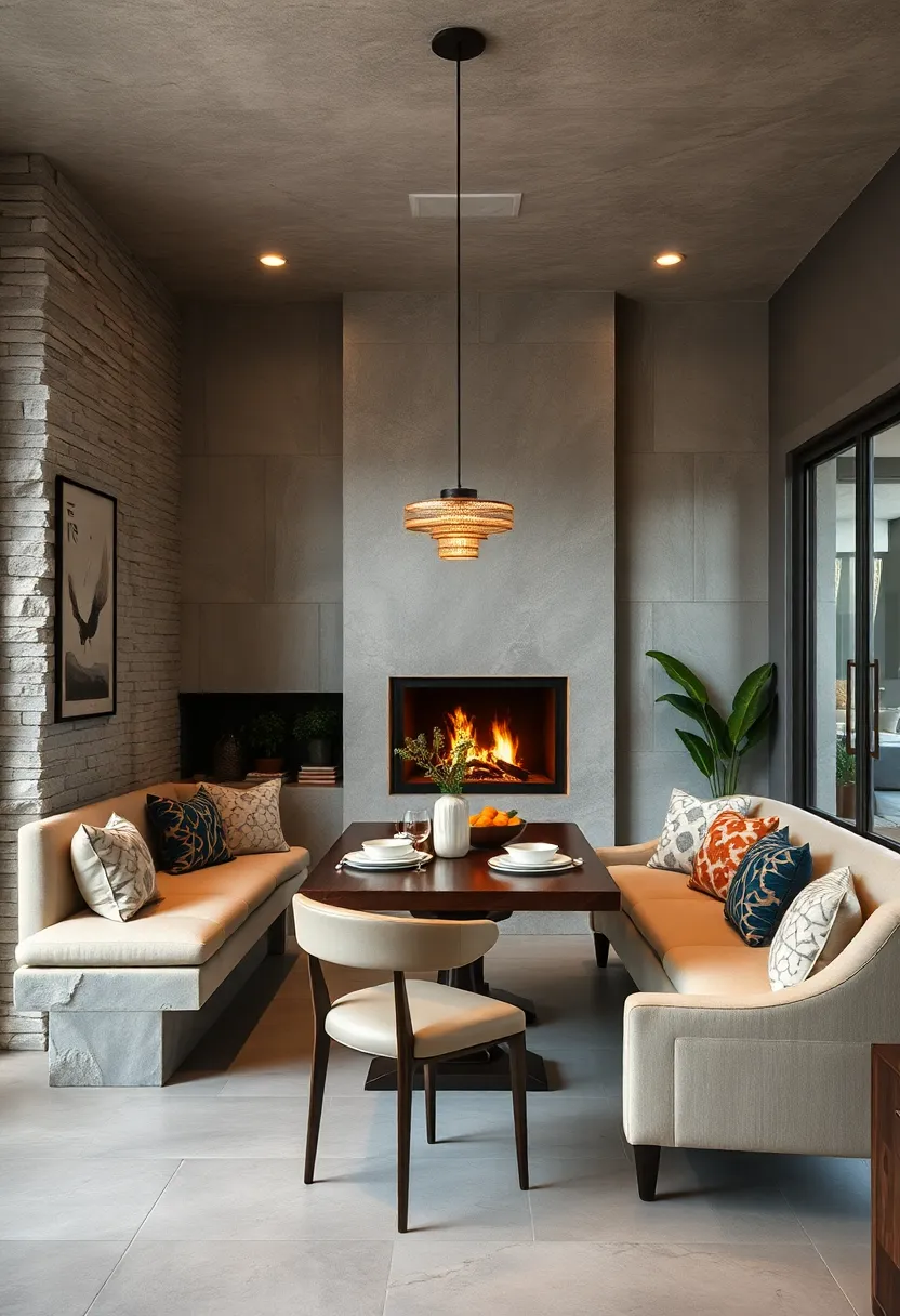 Cozy Nook: built-in benches ⁣around a corner fireplace maximize seating and provide a snug⁣ dining experience