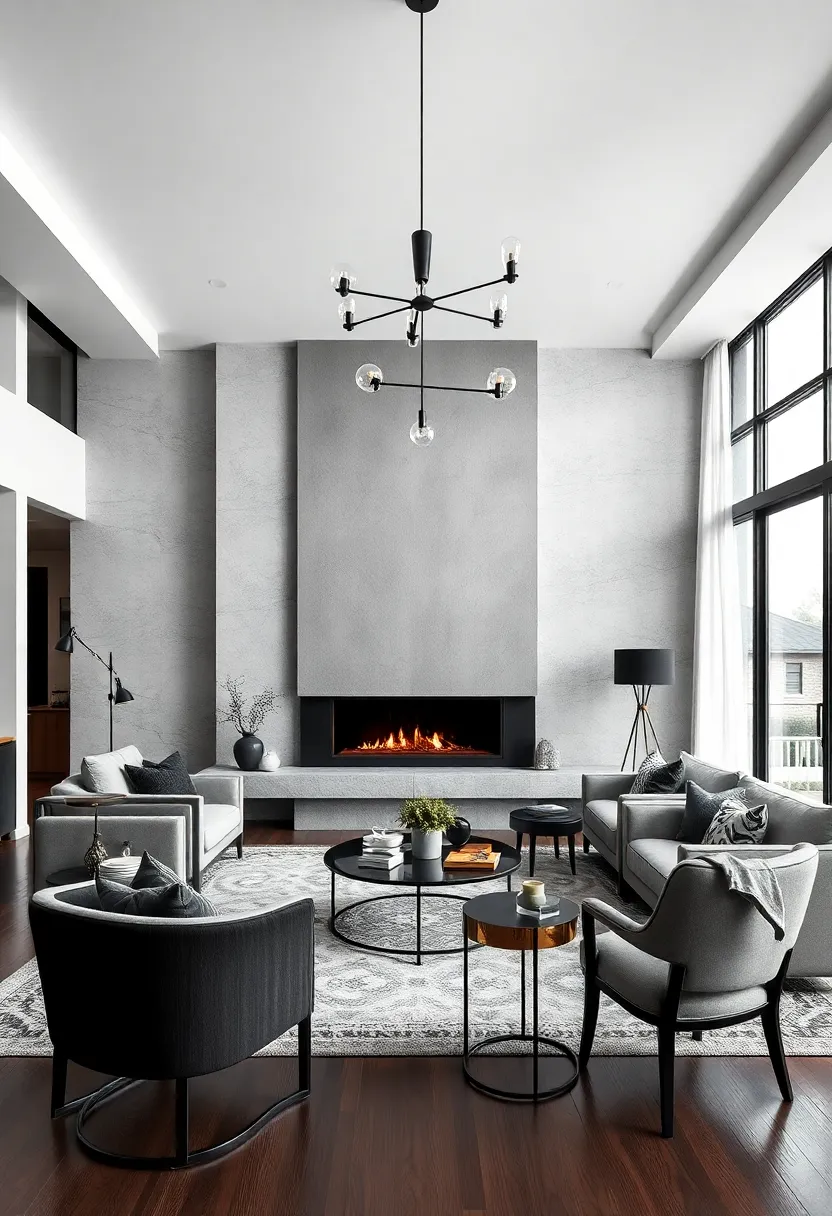 Monochrome Magic: ⁢Black and white contrasts highlight ‌the fireplace as a striking centerpiece