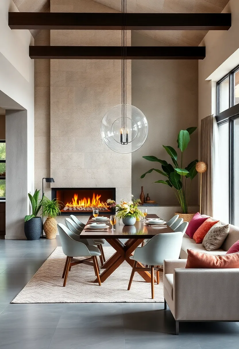 Nature meets Modern: Incorporating indoor plants near a⁤ sleek fireplace adds ​vibrant life and warmth to the dining space