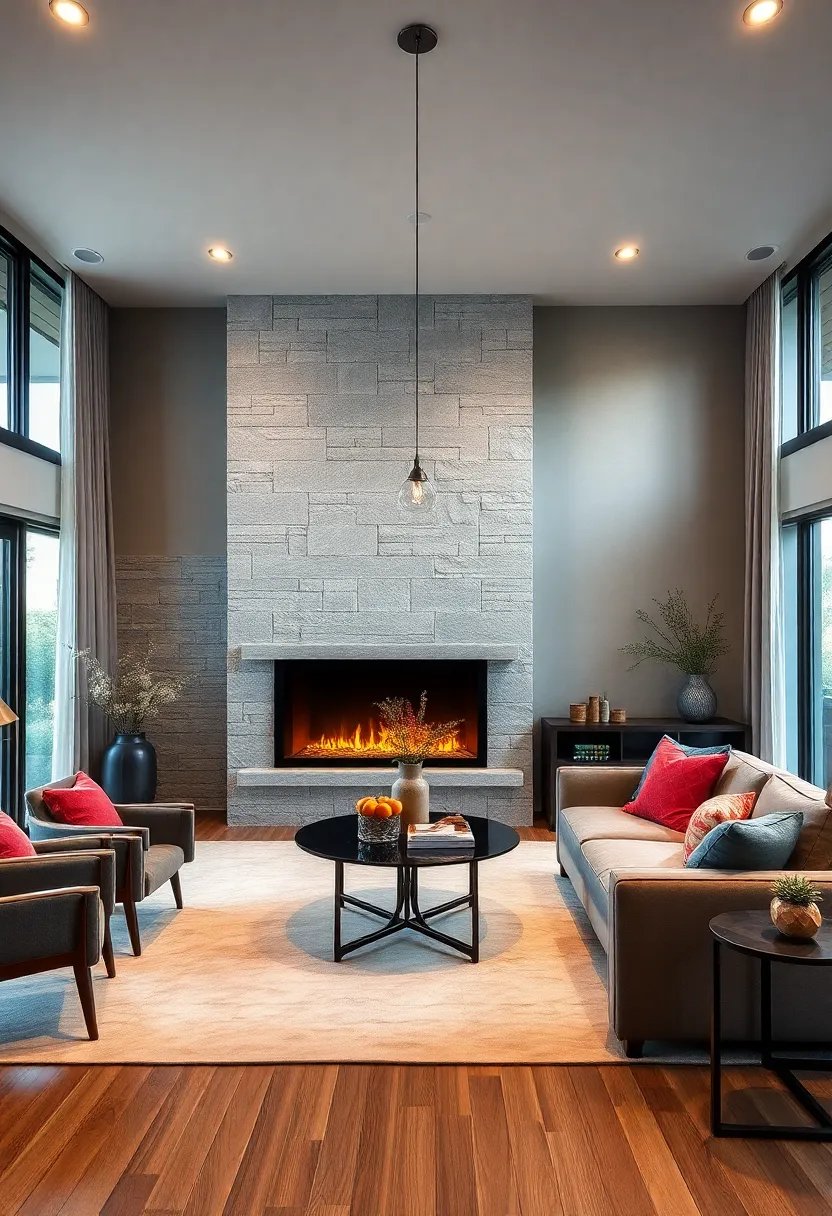 Recessed and Refined: A recessed fireplace with soft LED lighting beneath the mantel‌ creates a modern glow