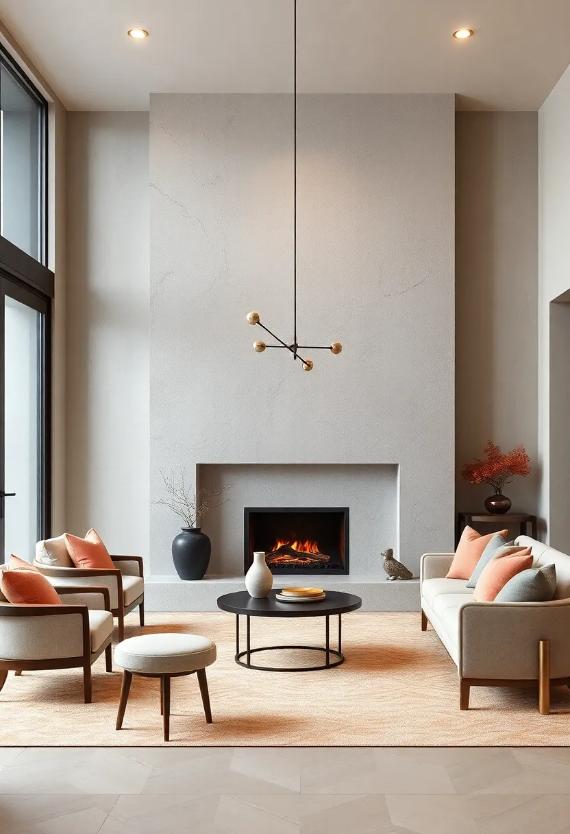 Textured Plaster: Smooth ‌plaster walls around ‍the fireplace soften the look,creating understated elegance