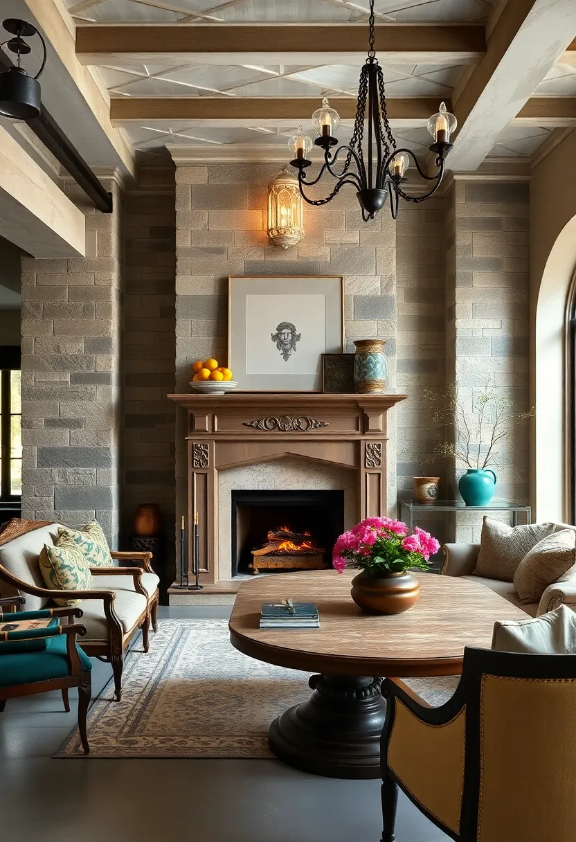 Vintage Revival: an ornate cast-iron fireplace with antique furnishings delivers nostalgic charm