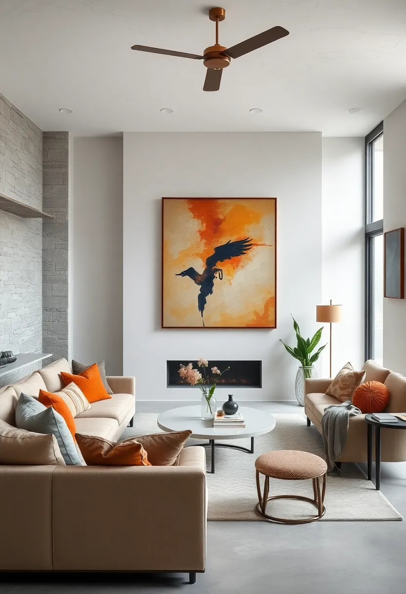 A sophisticated ⁢monocolor palette enhanced by a⁤ large,dramatic vintage art piece that‌ serves as a⁣ focal point