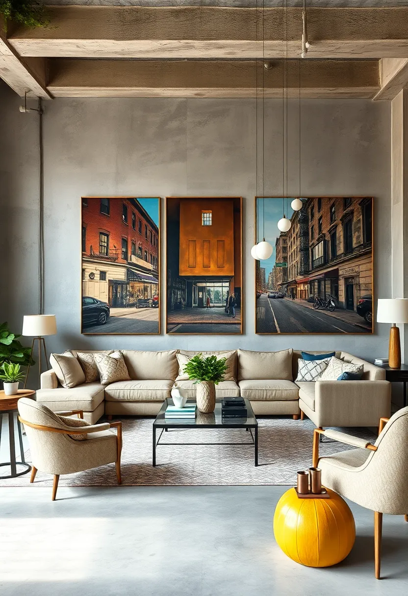 A contemporary loft accented by‌ oversized vintage ⁣street scenes that narrate urban stories‍ and enhance texture