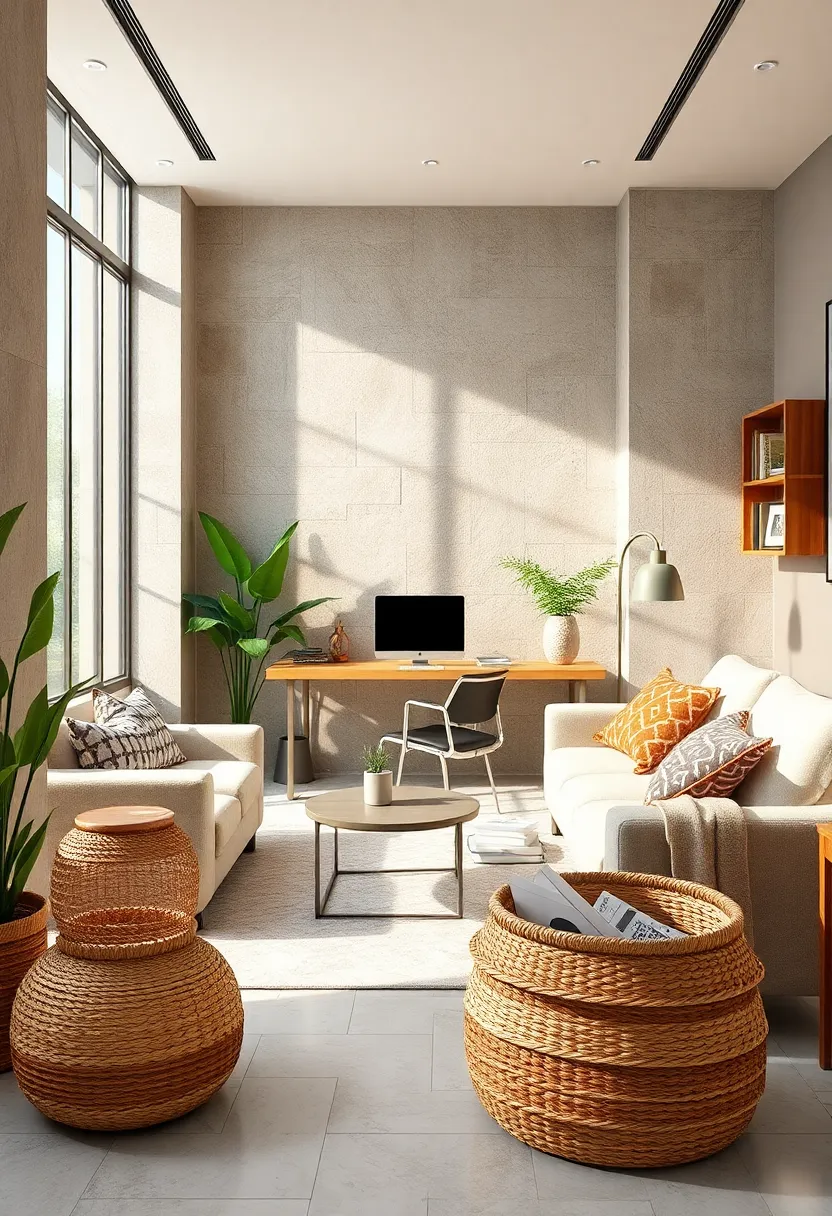 Use storage⁤ baskets made from natural materials to add‌ texture‌ and keep clutter at bay
