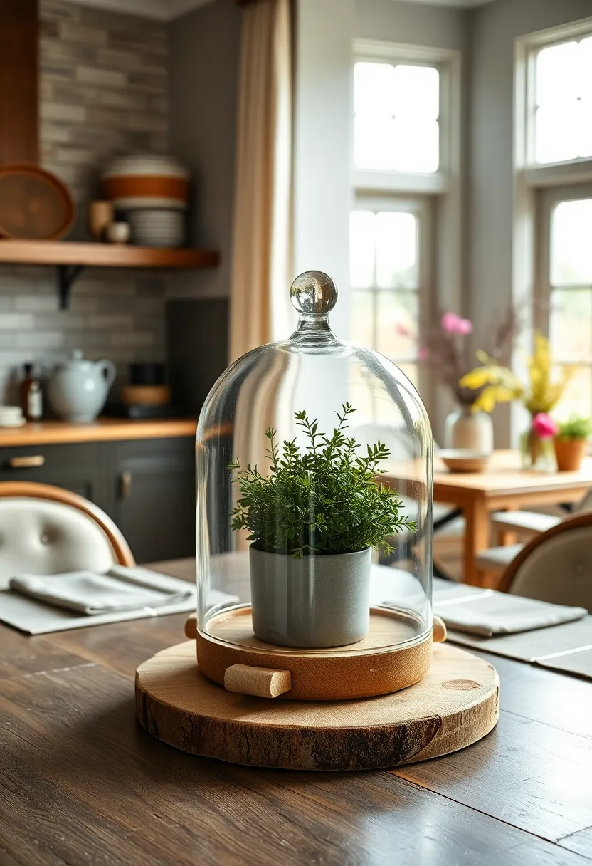 Cloche ⁢dome encasing a ⁤small potted plant or accessible herb garden centerpiece