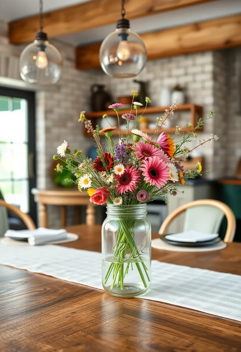 Mason jar bouquet filled⁤ with fresh wildflowers for a simple, natural touch