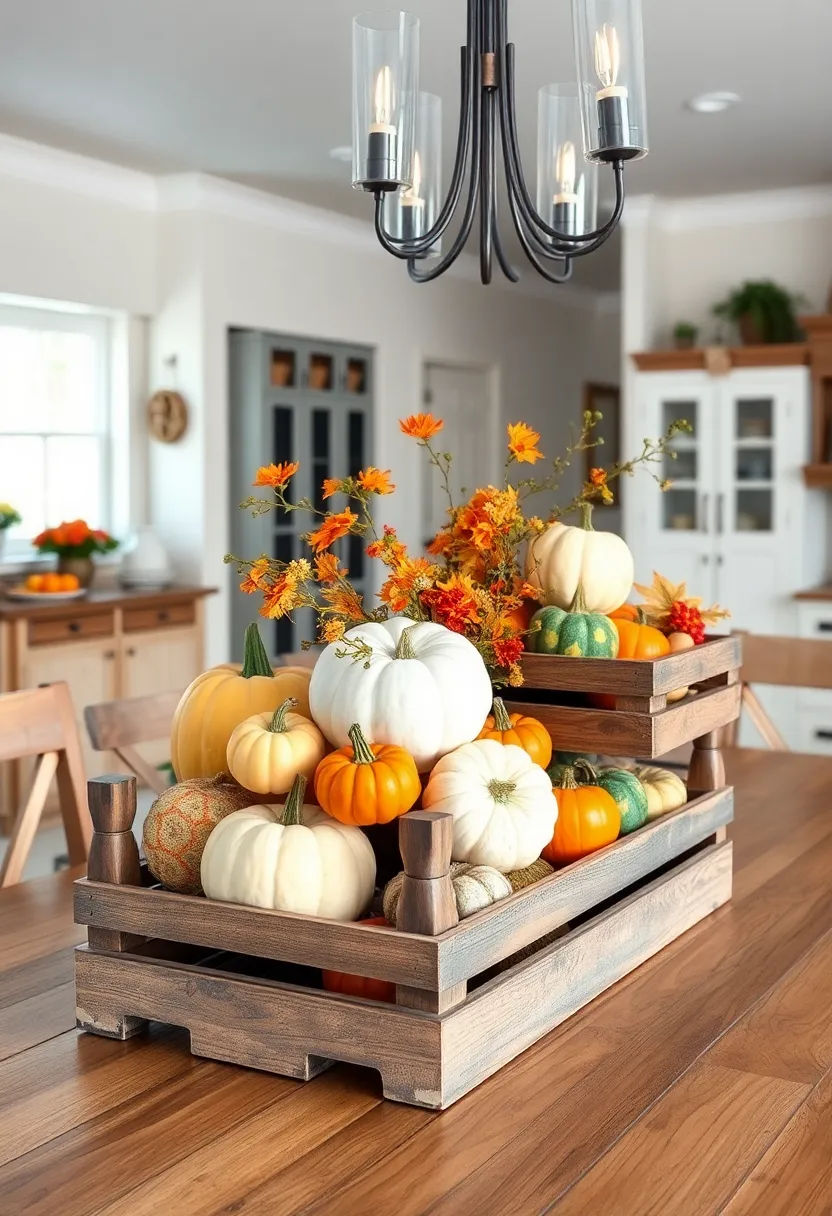 Stacked wooden​ crates showcasing a mix of pumpkins and gourds ‍during fall