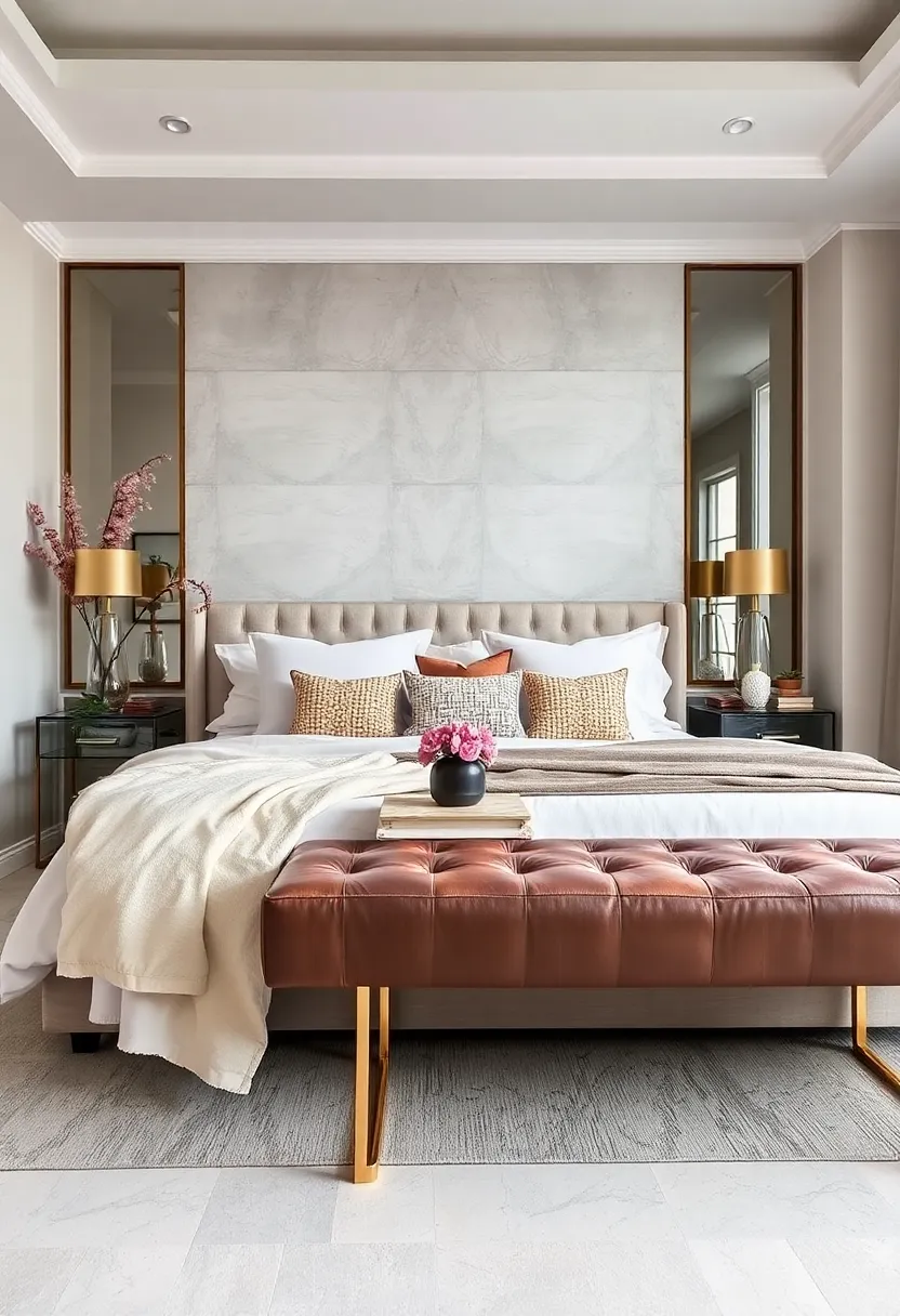 Metallic⁢ Accents: Benches‌ featuring gold or silver legs ​elevate the luxe factor while complementing ⁢a⁤ glam bedroom style