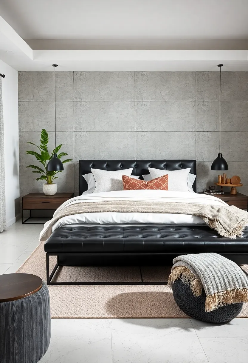 Monochrome Magic: Pair a black faux leather⁣ bench with matching accents to create ⁤a sleek, cohesive look in your bedroom