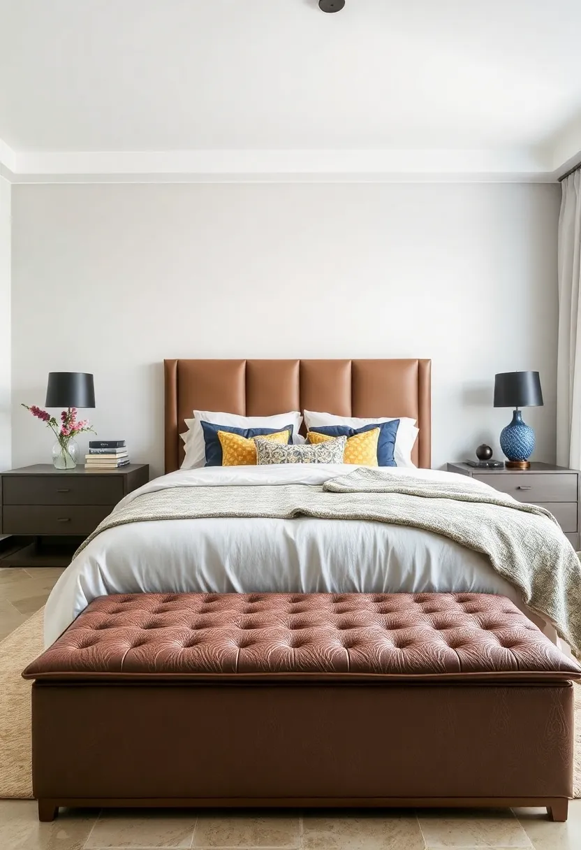 Patterned Perfection: Faux leather benches with ‌embossed patterns add a tactile and visual interest without overwhelming the decor