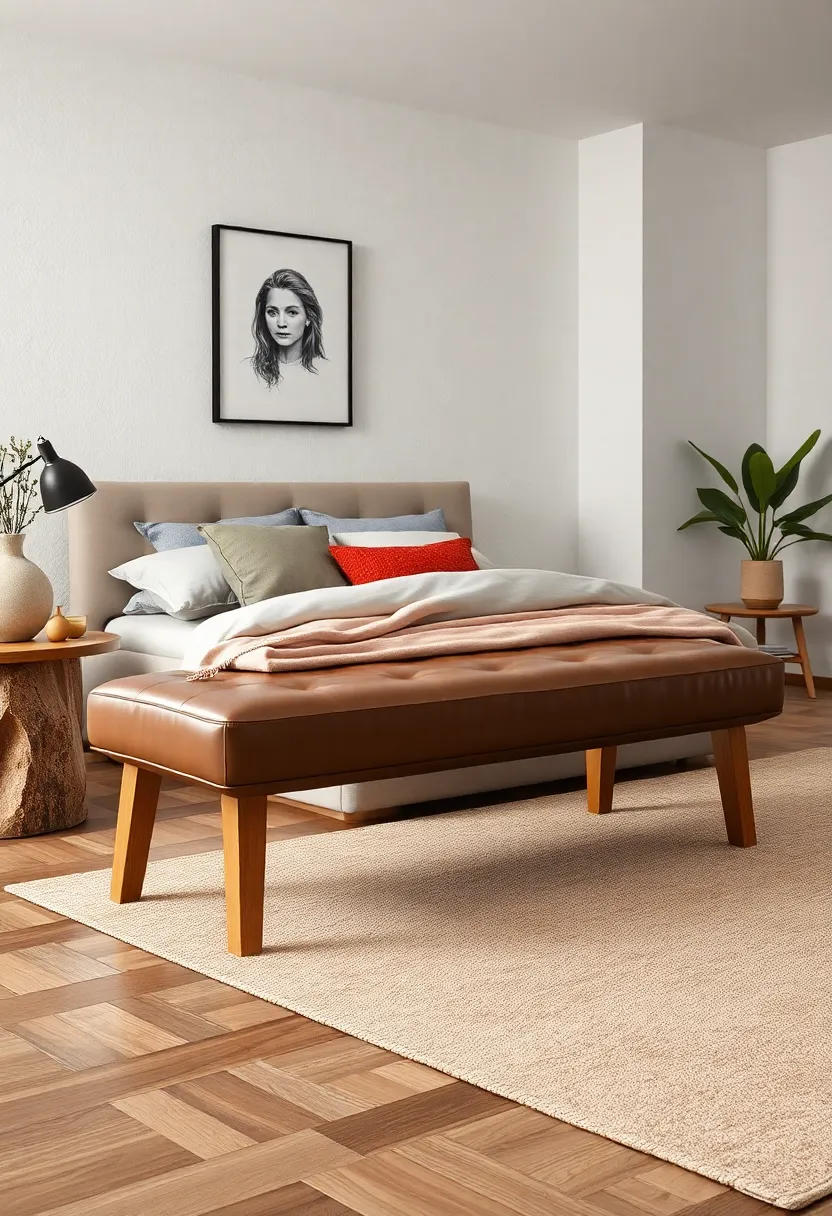Scandinavian Simplicity: natural wood legs and neutral-toned faux leather make this bench a perfect fit for airy, minimalist bedrooms