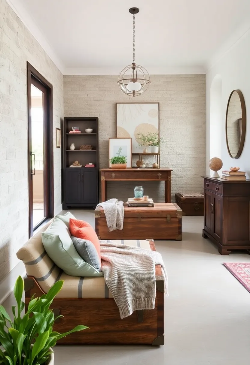 Antique Trunks as Entryway Storage: Use stacked vintage trunks as‌ storage and ⁣seating,⁢ topped ⁢with⁣ a modern throw
