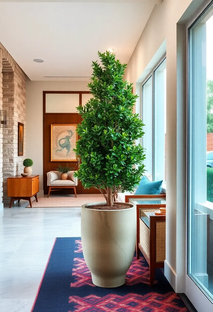 Entrance Boxwood Topiary with a Mid-Century Pot: ‍Plant an evergreen topiary in a vintage-style ⁣mid-century modern planter for natural charm