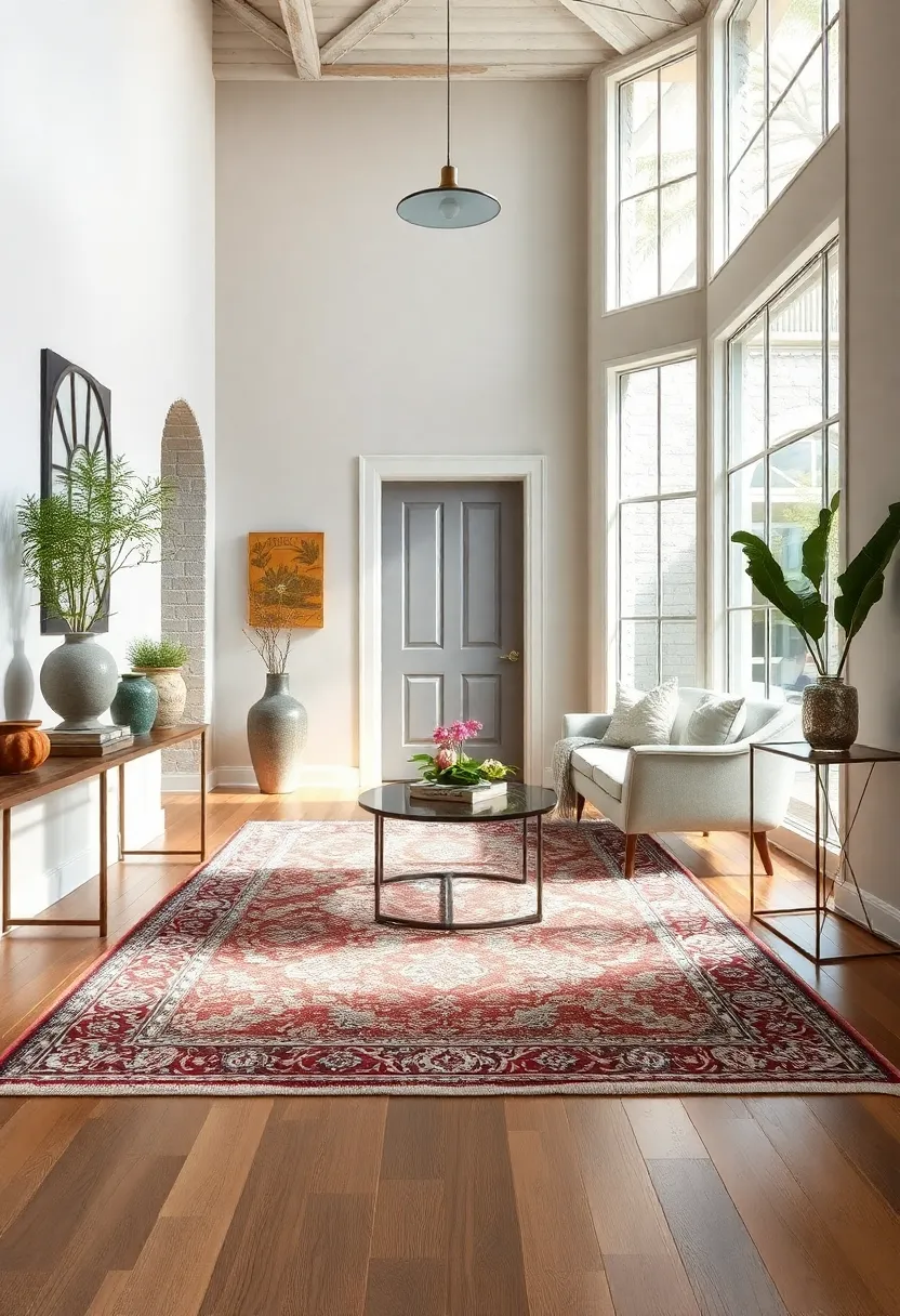Vintage‌ Rug with Clean Lines: Layer a traditional ⁢patterned rug over ‌a polished ​hardwood floor to combine cozy nostalgia with modern ⁣structure