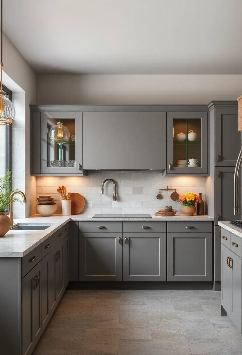 Classic ‍Grey Cabinets Enhanced with Glass-Front ​Doors for ⁤Elegance