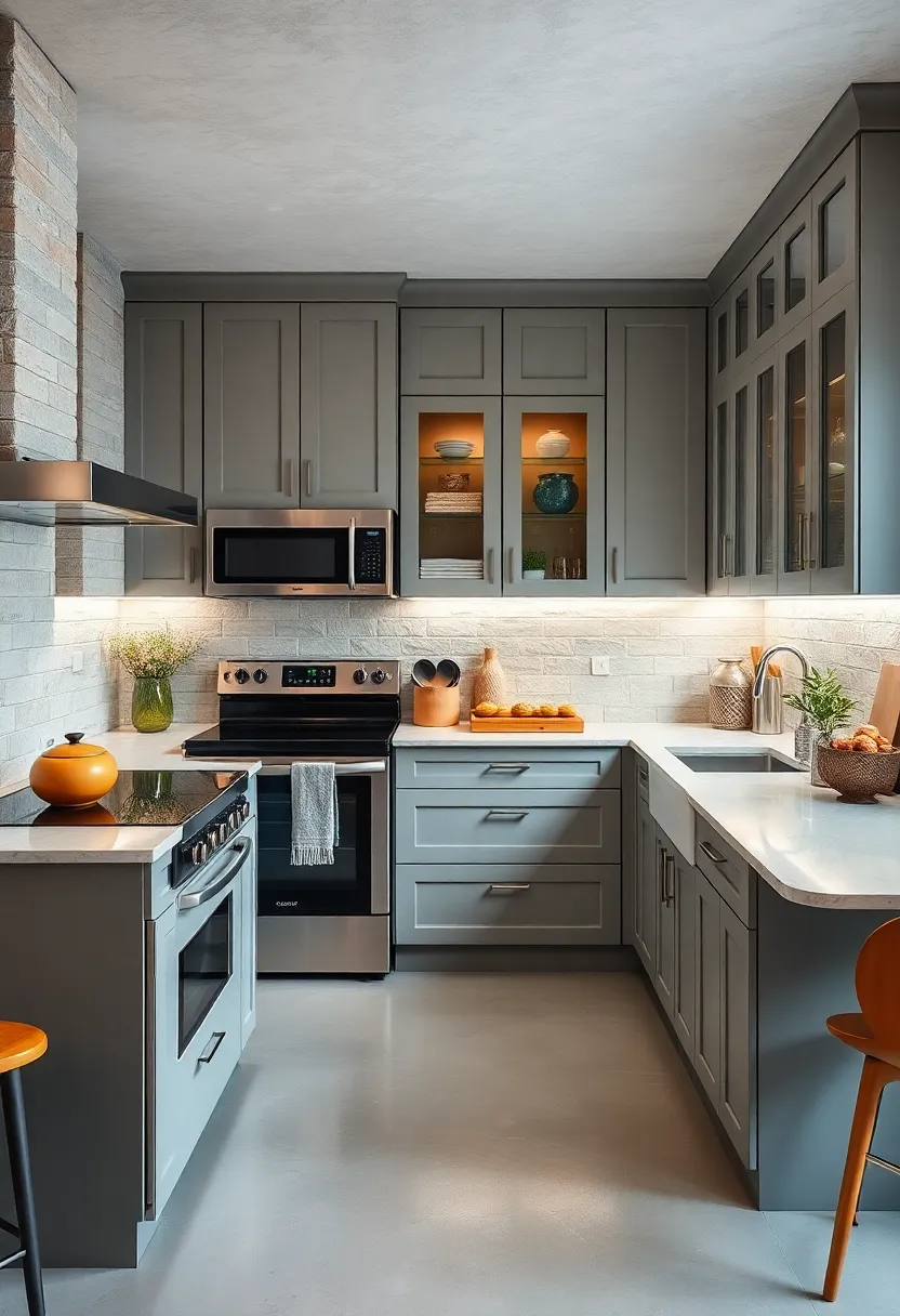 Cool Dove Grey Cabinets Complemented by Stainless Steel Appliances