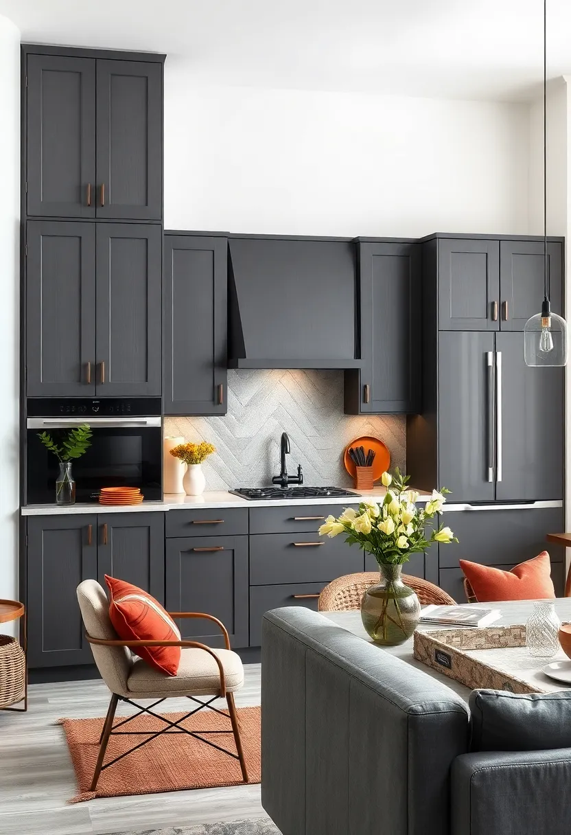 Deep Graphite Grey Cabinets Framed‍ by Bright White ⁣Walls for Boldness