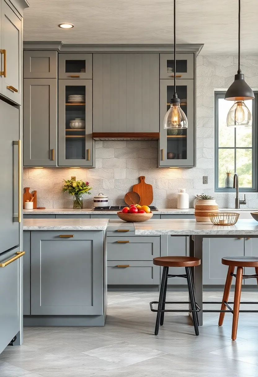 Light ‍Ash Grey ‍Cabinets with Brass ‌Hardware for ​a Chic‌ Industrial Vibe