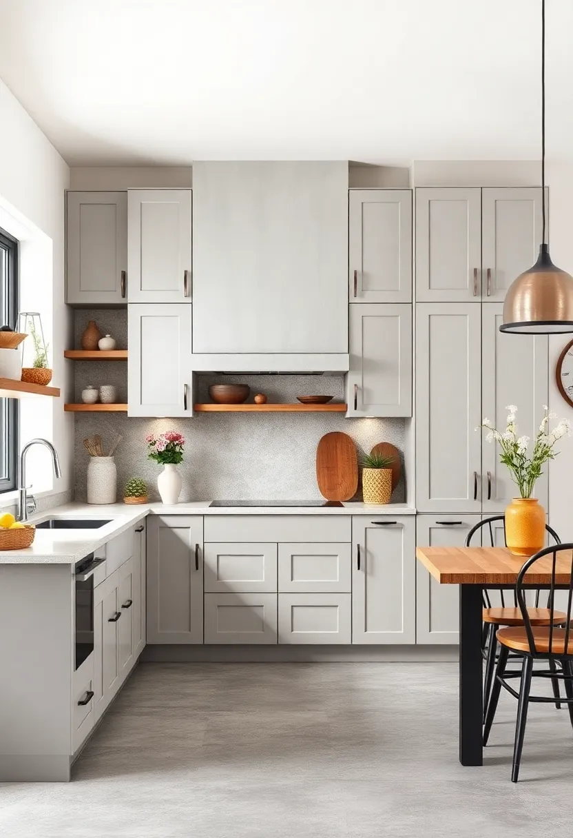 light Pebble Grey Cabinets with Concrete floor for Industrial ‍Chic