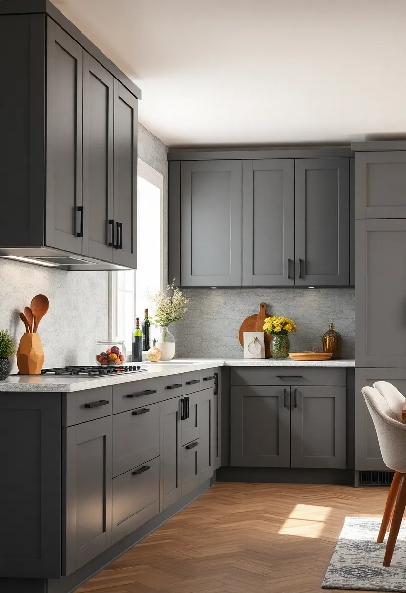 Smoky ‍Grey Cabinets with‌ Matte Black Pulls for a Sophisticated Appeal