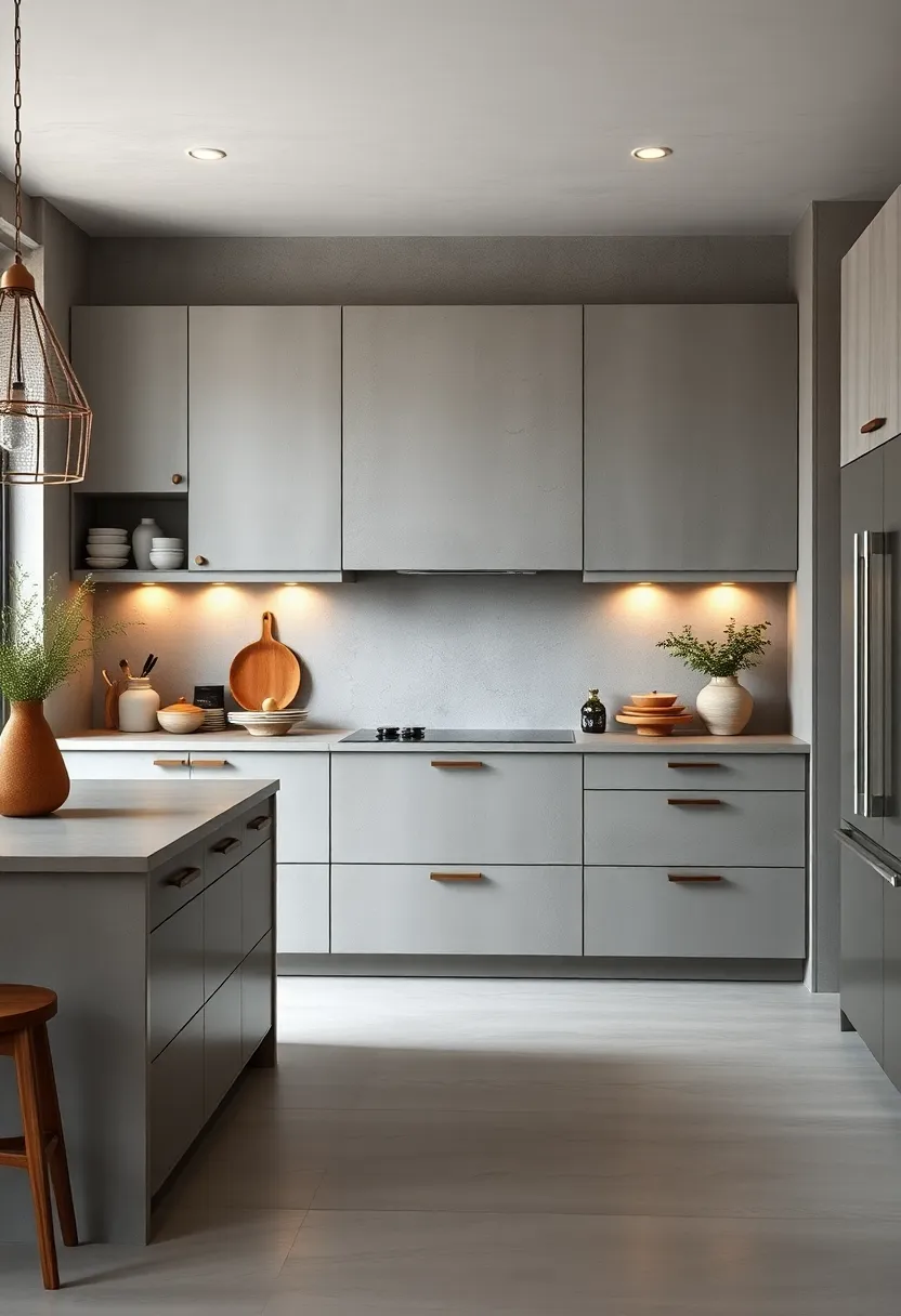 Textured Concrete Grey Cabinets Integrated with Minimalist Décor