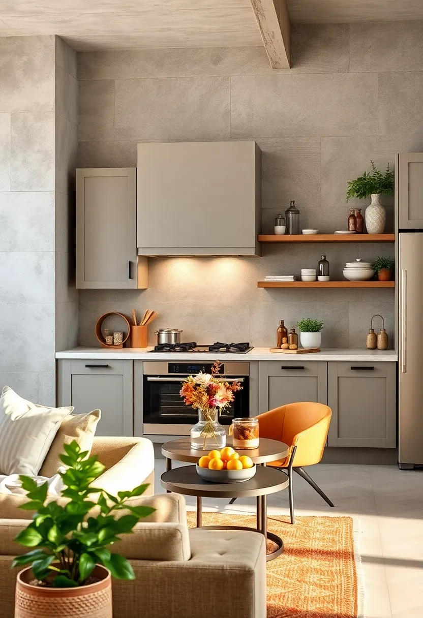 warm Greige Cabinets Paired with Open⁤ Shelving to ⁢Add Airiness