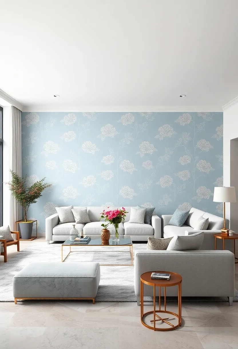 Use ⁤pastel blue wallpaper with silver floral motifs to introduce subtle ‌pattern and sophistication