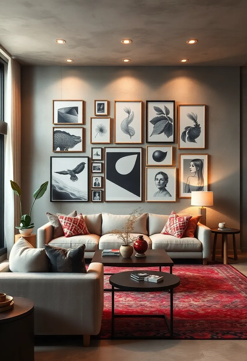 Use monochrome art clusters ​in a chaotic arrangement⁢ for a refined​ yet spontaneous look