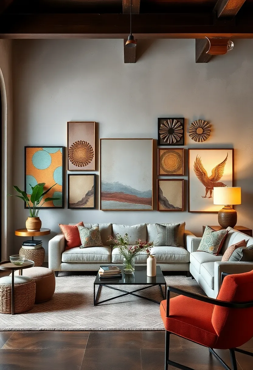 Mix mediums ​such as canvas, metal,​ and fabric​ for tactile interest and textural contrast