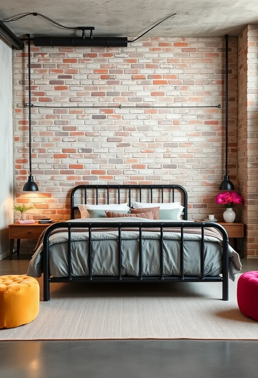 Surround a dark‍ metal bed frame with raw brick and metal pipe lighting for an unapologetically urban loft bedroom experience