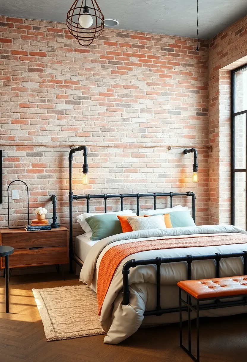 Choose a vintage pipe bed frame combined⁣ with raw brick walls and Edison bulbs⁣ for timeless industrial bedroom allure
