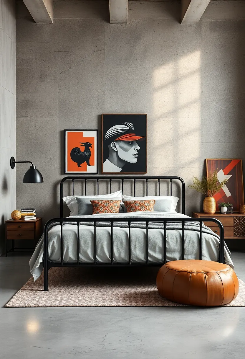 balance‍ an intricate wrought iron⁣ frame with soft linen bedding and industrial-style metal lockers for functional ‌charm